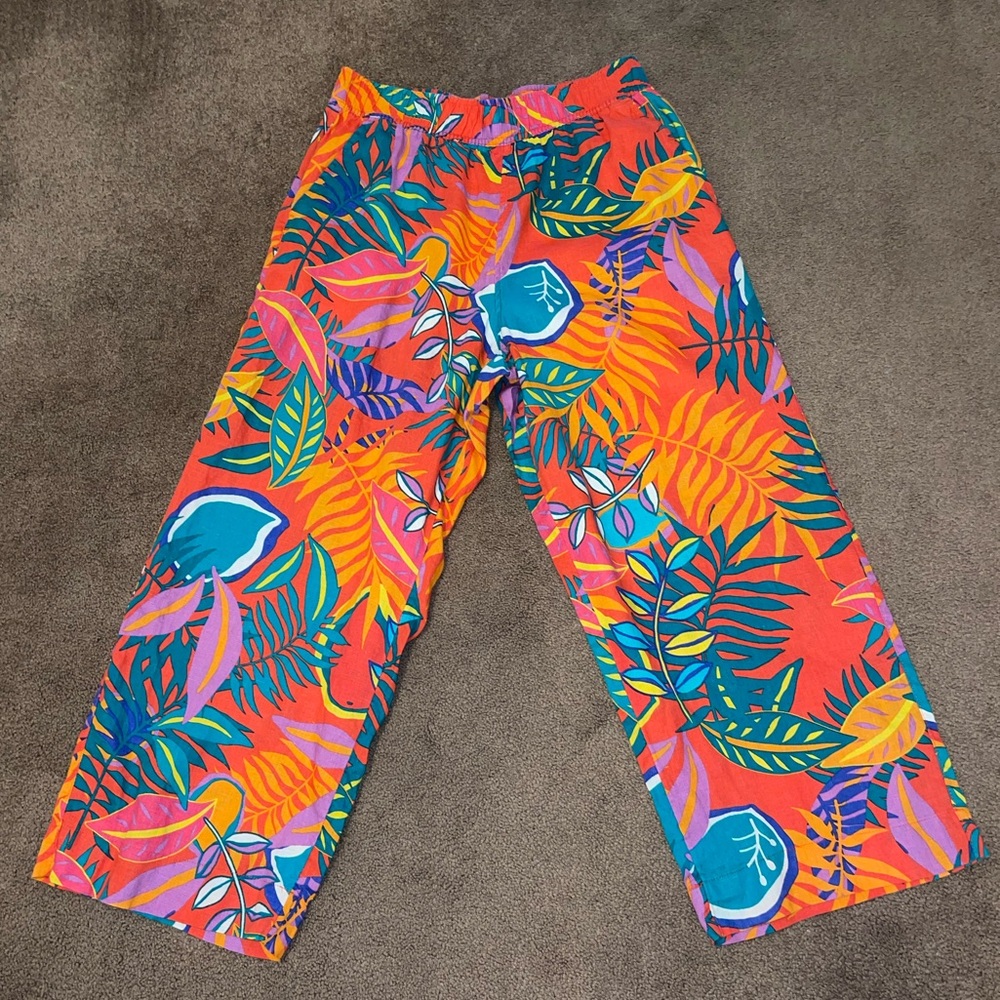 Vibrant Tropical Print Linen Pants
